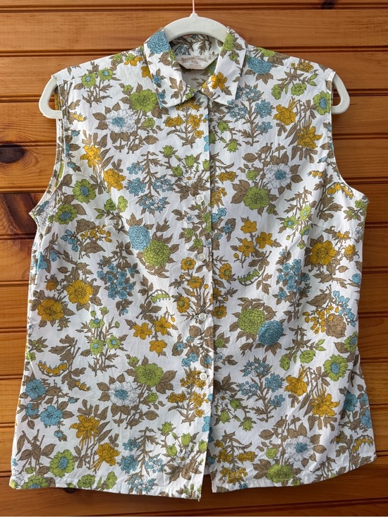 Jayson Classics Tops - Vintage 60s Jayson Classics Floral Sleeveless Blouse 13/14 Cotton Mod Botanical